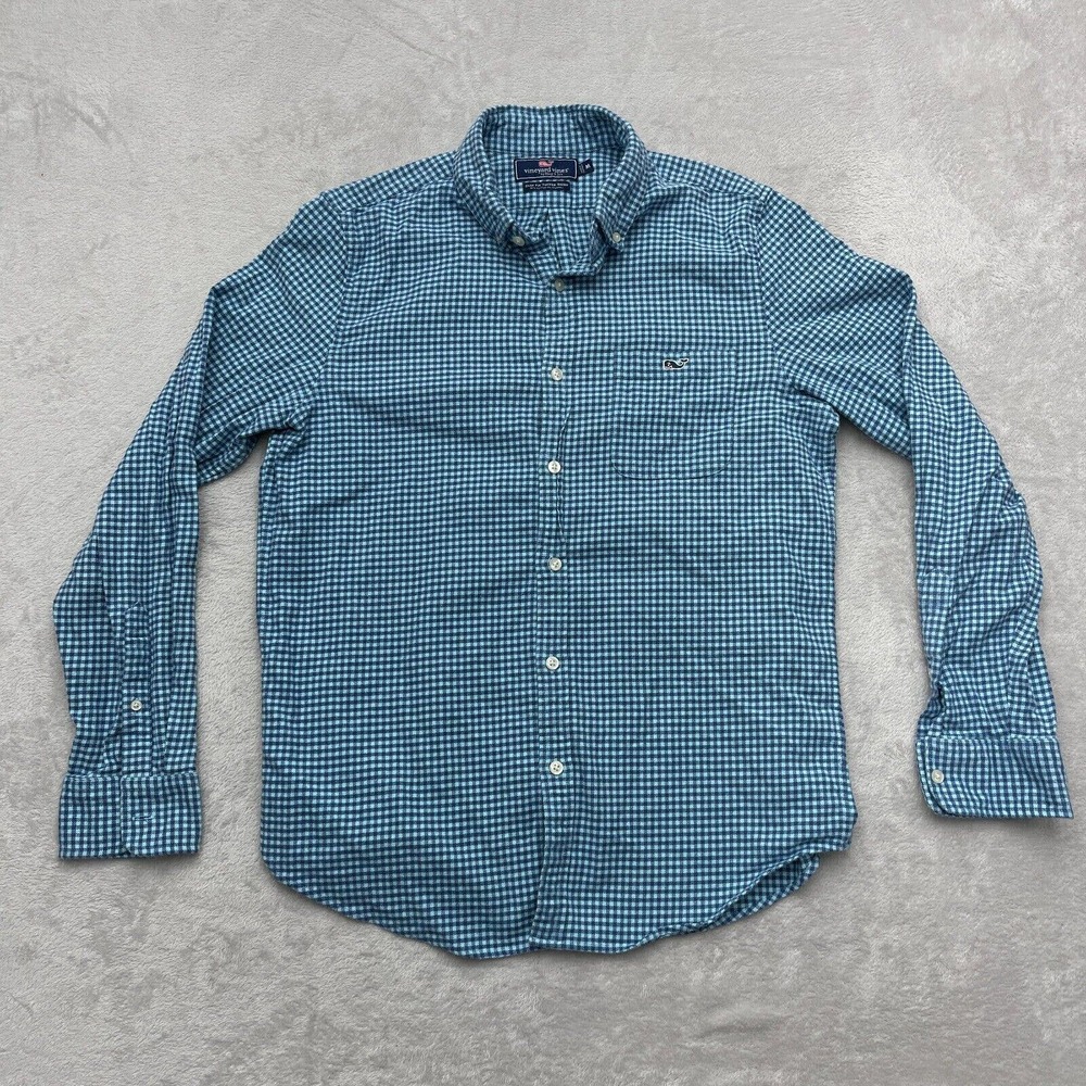 Vineyard Vines Slim Fit Tucker Shirt Mens Medium Blue Flannel Outdoor Button Up